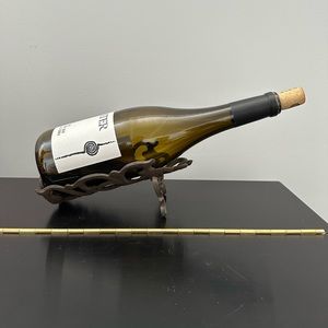 Vintage Cast Iron Ornate Wine Bottle Holder Antique Brown Finish Traditional